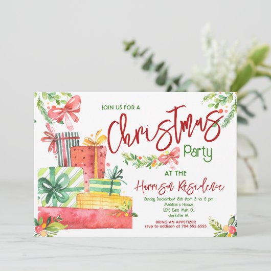 Kerstfeest uitnodiging, feestdag uitnodiging (Staand voorkant)