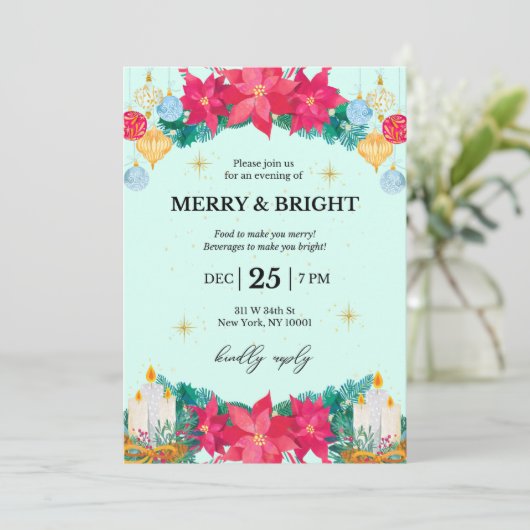 Kerstfeest Uitnodiging Feestelijke Vakantie (Staand voorkant)