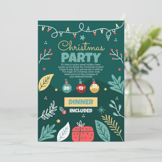 Kerstfeest uitnodiging, feestje kaart (Staand voorkant)