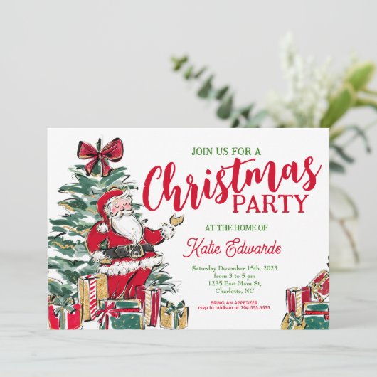 Kerstfeest uitnodiging, feestje kaart (Staand voorkant)