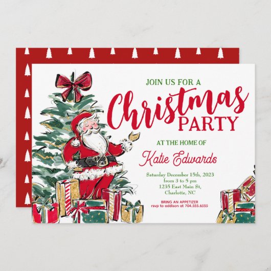 Kerstfeest uitnodiging, feestje kaart (Voorkant / Achterkant)