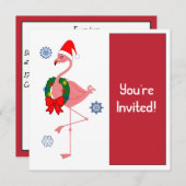 Kerstfeest Uitnodiging Flamingo in Santa Hat (Voorkant / Achterkant)