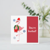 Kerstfeest Uitnodiging Flamingo in Santa Hat (Staand voorkant)