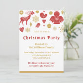 Kerstfeest Uitnodiging Goud Rood Nordic (Staand voorkant)