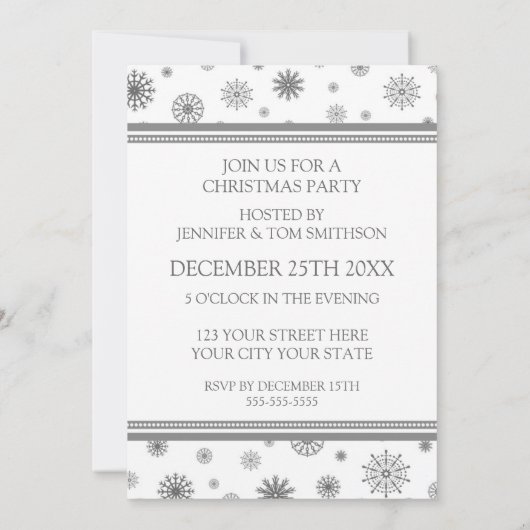 Kerstfeest Uitnodiging grijze sneeuw (Achterkant)