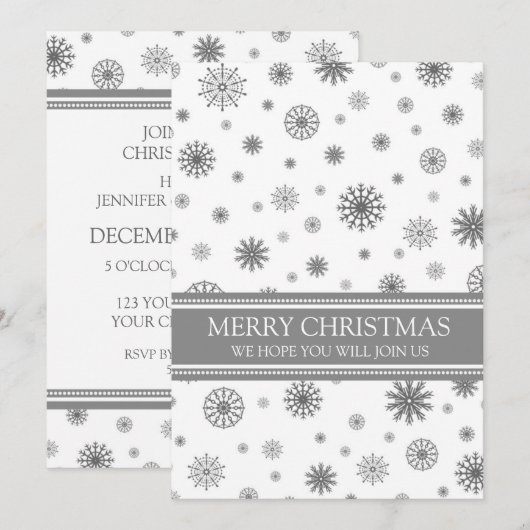 Kerstfeest Uitnodiging grijze sneeuw (Voorkant / Achterkant)