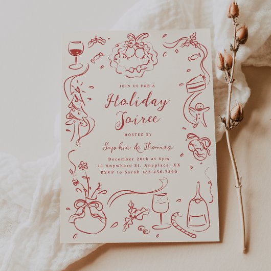 Kerstfeest uitnodiging grillige hand getekend