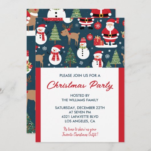Kerstfeest Uitnodiging hert santa (Voorkant / Achterkant)
