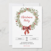Kerstfeest Uitnodiging Holly Wreath Ribbon (Voorkant)