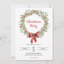 Kerstfeest Uitnodiging Holly Wreath Ribbon