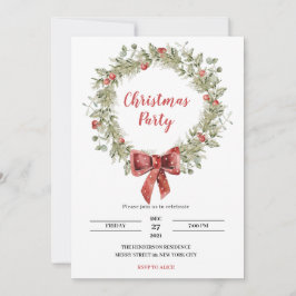 Kerstfeest Uitnodiging Holly Wreath Ribbon