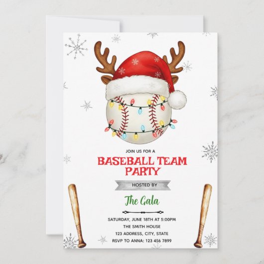 Kerstfeest Uitnodiging Honkbal (Voorkant)