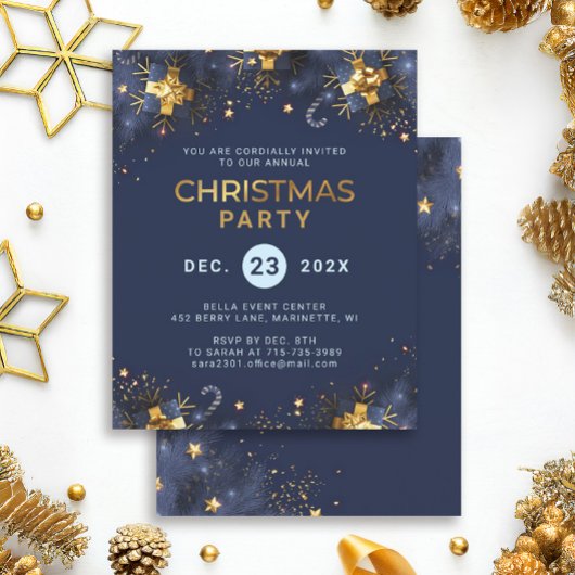 Kerstfeest Uitnodiging in Navy Goud