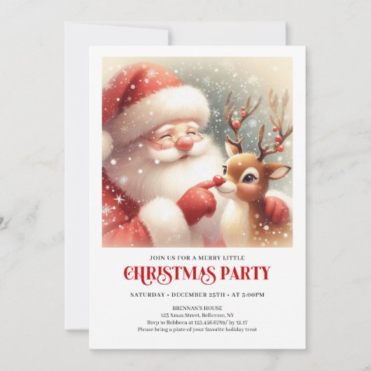 Kerstfeest Uitnodiging Jolly Santa Rudolph (Voorkant)