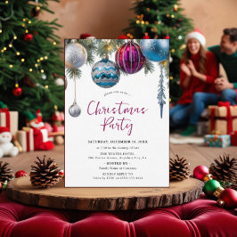 Kerstfeest Uitnodiging Kaart Waterverf Ornamen