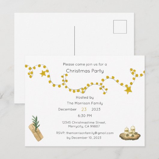 Kerstfeest Uitnodiging, Kerst Uitnodiging (Voorkant / Achterkant)