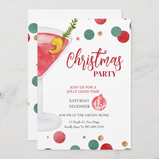 Kerstfeest uitnodiging, Kerstfeest Kaart (Voorkant / Achterkant)