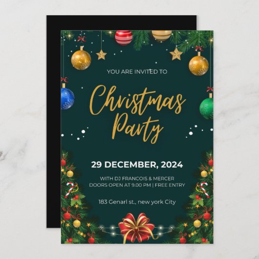 Kerstfeest uitnodiging, Kerstfeest uitnodigen Kaart (Voorkant / Achterkant)