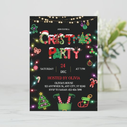 Kerstfeest Uitnodiging - Kerstfeest uitnodiging (Staand voorkant)