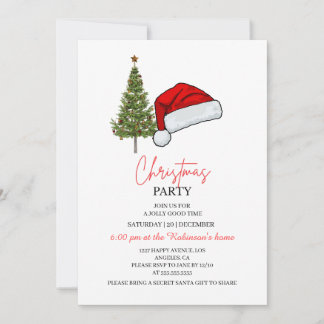 Kerstfeest Uitnodiging | Kerstman Hoed & Boom