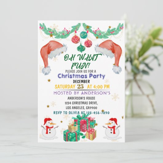 Kerstfeest Uitnodiging Kinder Vakantie Santa Hat (Staand voorkant)