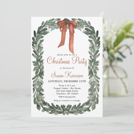 Kerstfeest uitnodiging Koperbogen (Staand voorkant)