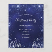 Kerstfeest uitnodiging met blauwe glitters voor ee (Voorkant)