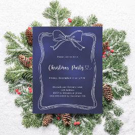 Kerstfeest uitnodiging met blauwe strik