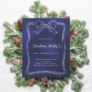 Kerstfeest uitnodiging met blauwe strik