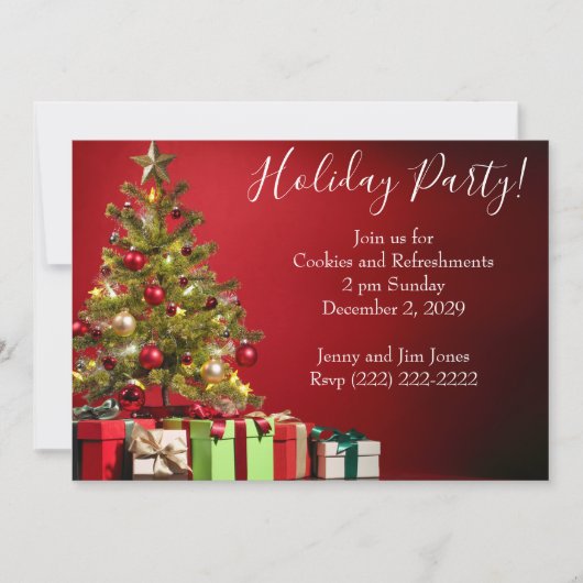 Kerstfeest uitnodiging met Boom en Cadeaus (Voorkant)