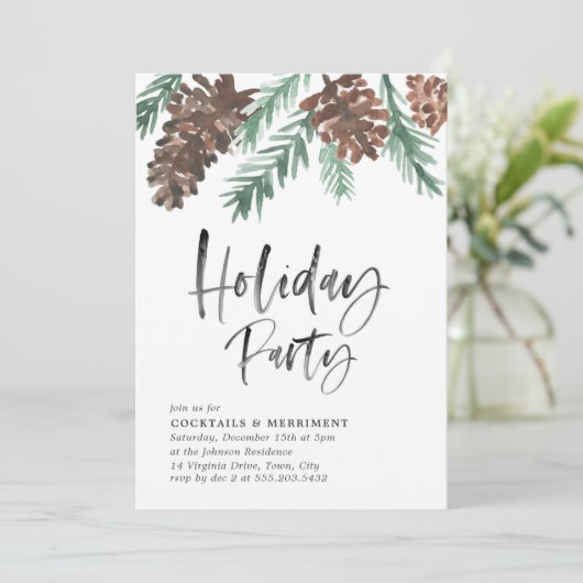 Kerstfeest Uitnodiging met Dennenkegels (Staand voorkant)