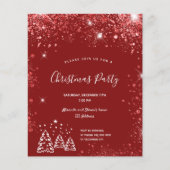 Kerstfeest uitnodiging met goedkoop rood glitterst (Voorkant)
