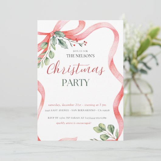 Kerstfeest Uitnodiging met Holiday Holly (Staand voorkant)