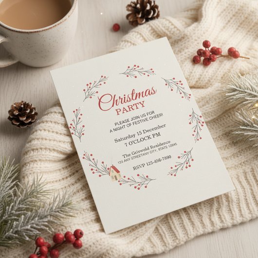 Kerstfeest Uitnodiging met Kerstbes Tak