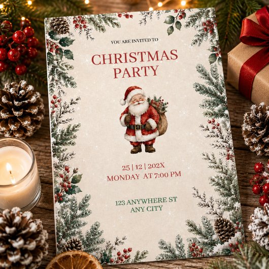 Kerstfeest Uitnodiging met Kerstman