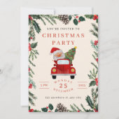 Kerstfeest uitnodiging met Kerstman in auto (Voorkant)