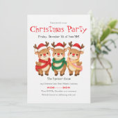 Kerstfeest uitnodiging met leuke rendieren (Staand voorkant)