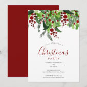 Kerstfeest Uitnodiging met Rode Bessen (Voorkant / Achterkant)