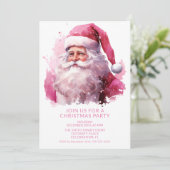 Kerstfeest uitnodiging met Roze Kerstman (Staand voorkant)