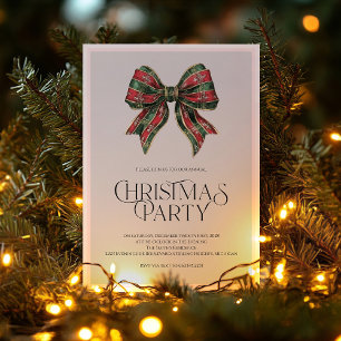 Kerstfeest Uitnodiging met Strik   Gingham