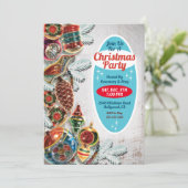 Kerstfeest Uitnodiging met Vintage Ornamenten (Staand voorkant)