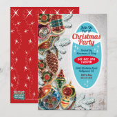 Kerstfeest Uitnodiging met Vintage Ornamenten (Voorkant / Achterkant)