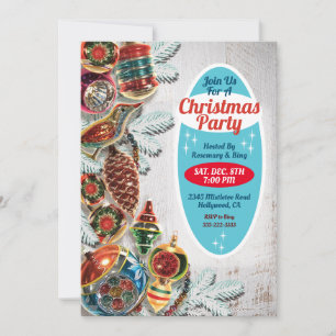 Kerstfeest Uitnodiging met Vintage Ornamenten