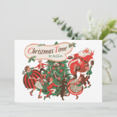 Kerstfeest uitnodiging met vintage Sinterklaas (Staand voorkant)