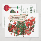 Kerstfeest uitnodiging met vintage Sinterklaas (Voorkant / Achterkant)