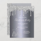 Kerstfeest uitnodiging met zilver glinsterende bom (Voorkant / Achterkant)