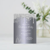 Kerstfeest uitnodiging met zilver glinsterende bom (Staand voorkant)