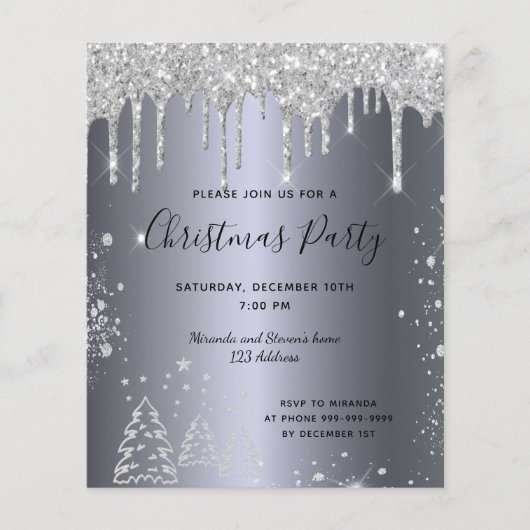 Kerstfeest uitnodiging met zilver glitters budget flyer (Voorkant)