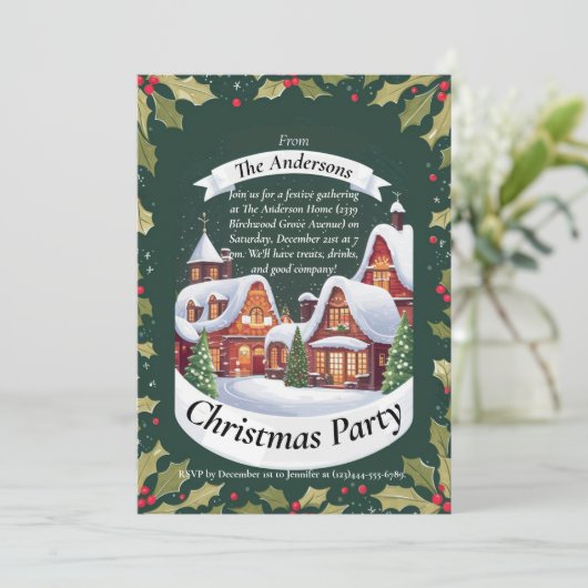 Kerstfeest Uitnodiging Mooie Kerstversiering (Staand voorkant)