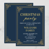 Kerstfeest uitnodiging Navy Gold (Voorkant / Achterkant)